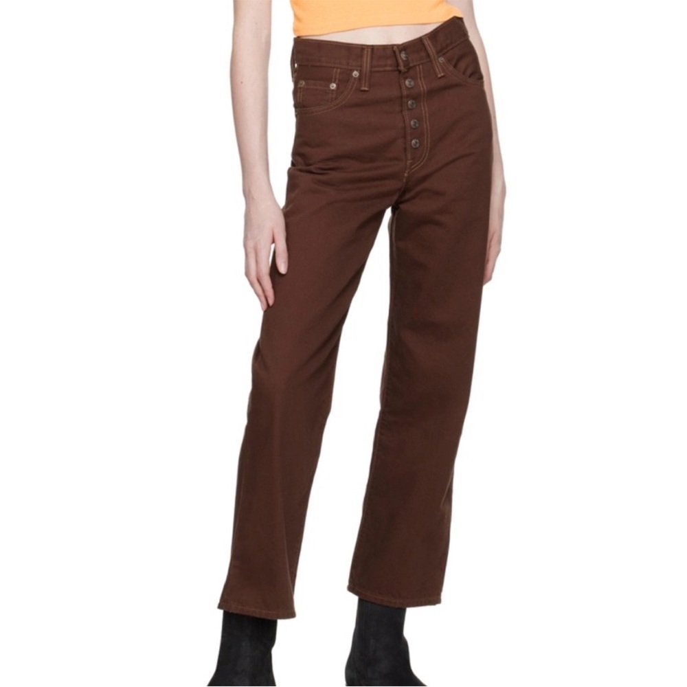 Levi’s 29x27 Jeans Ribcage Straight Ankle Brown Exposed Snap Fly 100% cotton NWT - Picture 7 of 14